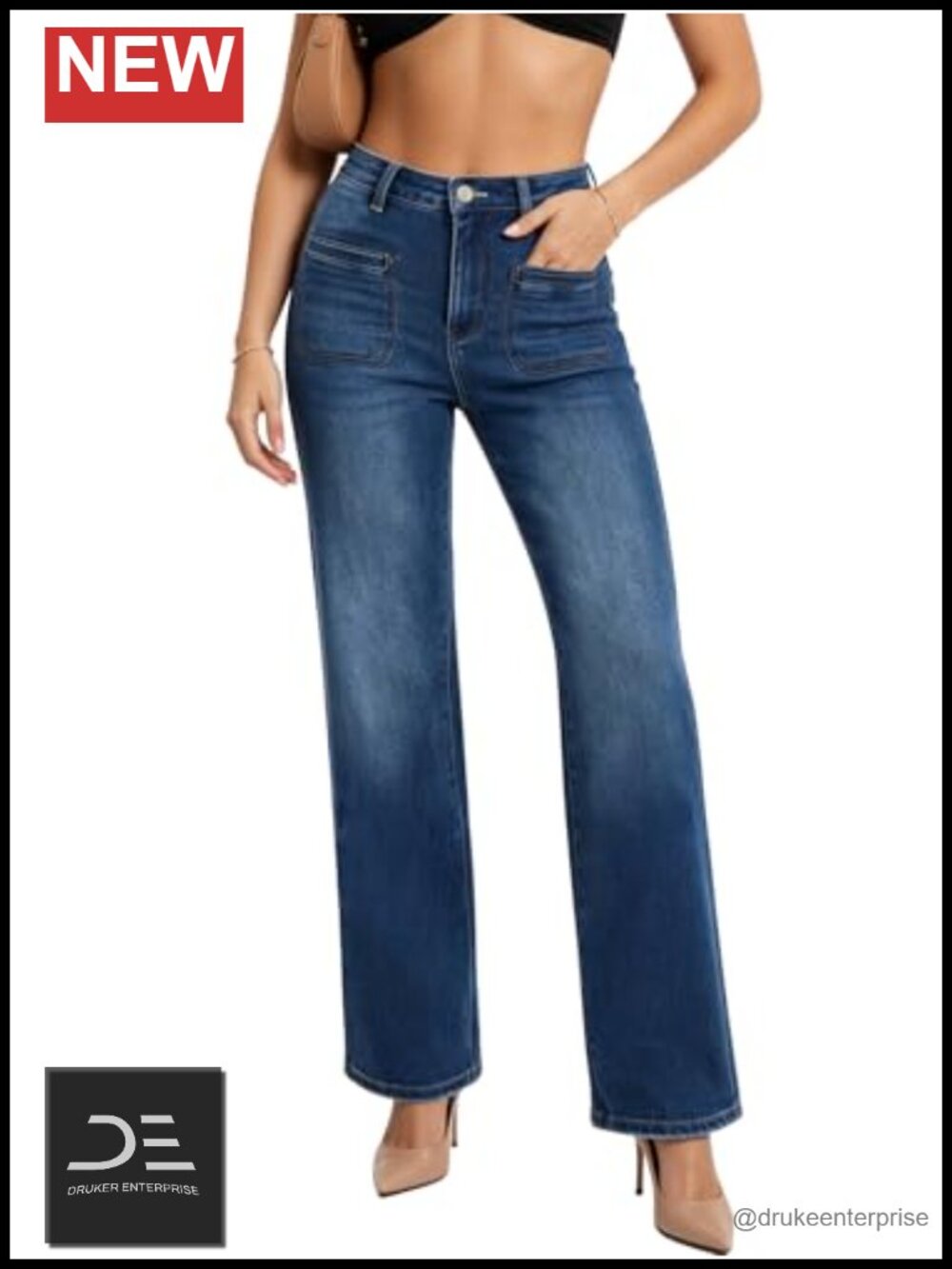 High Waisted Straight Leg Jeans for Women Tummy Control Stretch Denim